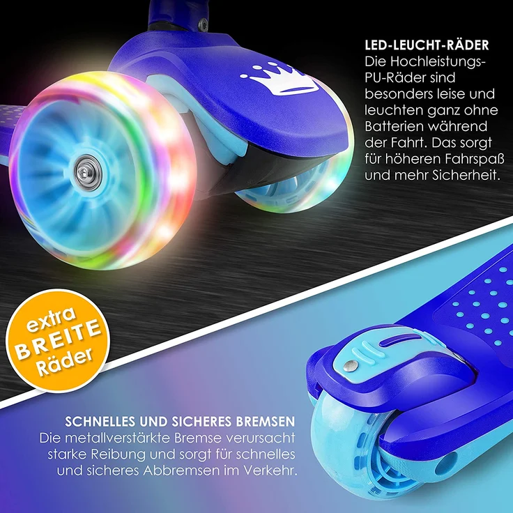 KIDIZ® Roller Kinder Scooter X-Pro2 Dreiradscooter mit PU LED Leuchtenden Räder Kinderroller faltbar Tret-Roller höhenverstellbarer Cityroller Kinderscooter für Jungen Mädchen 3-12 Jahre Blau – Bild 3