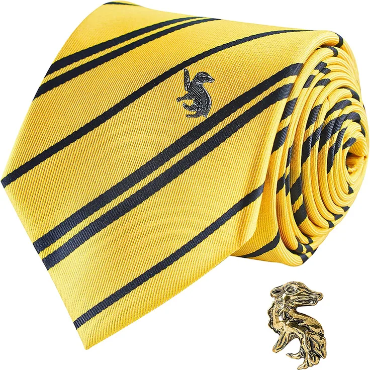 Cinereplicas - Harry Potter - Krawatte mit Anstecknadel - Deluxe Edition - Offiziel lizensiert - Hufflepuff - Einheitsgröße – 100 % Mikrofaser – Geliefert in Einer Geschenkbox - Gelb und Schwarz
