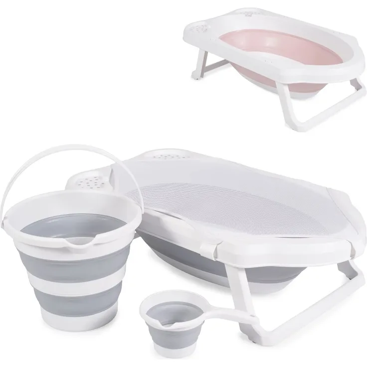 Cangaroo Badewannen-Set Hawaii 4-teilig faltbar Wasserablauf Ablagefächer Netz grau
