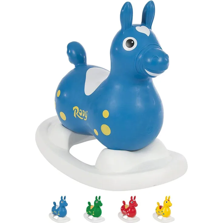 Rock'n Rody Schaukelpferd, Hüpftier, Sprungtier, Schaukeltier in Schaukelwanne, Blau