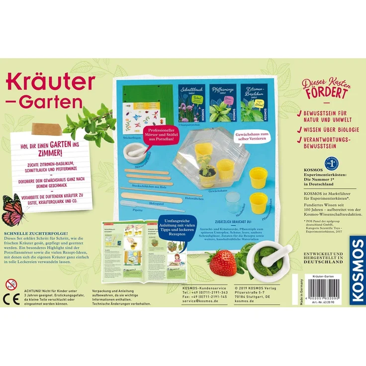 KOSMOS 632090 - Kräuter-Garten, Züchte duftende Kräuter auf der Fensterbank, Mit Gewächshaus und Mörser aus Porzellan, Experimentierkasten für Kinder ab 6 Jahre – Bild 7