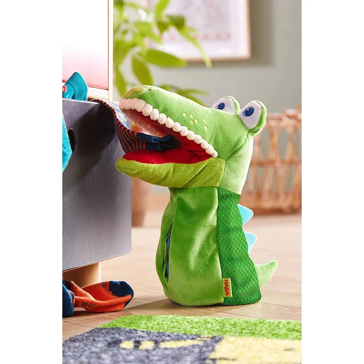 HABA 306255 - Handpuppe Allesfresser Kroko, Handpuppe ab 1,5 Jahren, grün – Bild 7