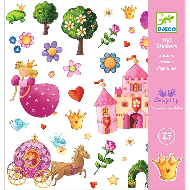 Djeco - Luftballons, Aufkleber Prinzessin Gänseblümchen, mehrfarbig (100)