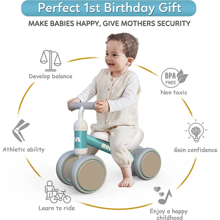 Kinder Laufrad ab 1 Jahr Balance Lauflernrad Spielzeug mit 4 Räder für 10 - 24 Monate Baby, Erst Rutschrad Fahrrad für Jungen Mädchen als Geschenke Grün – Bild 5