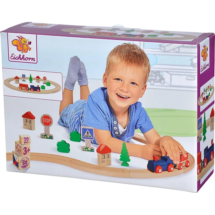 Eichhorn 100001260 - Eichhorn Bahn - Schienenbahn Kreis, 20 teilig, FSC Zertifiziertes Buchenholz, Streckenlänge: 135 cm
