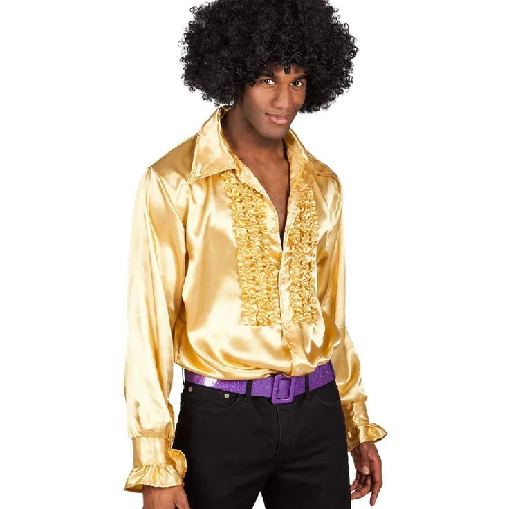 Boland 02161 - Disco Hemd mit Rüschen, Gold, Größe M/46-48, für Herren, Kostüm, Party Shirt, Schlagermove, 70er Jahre, Mottoparty, Karneval