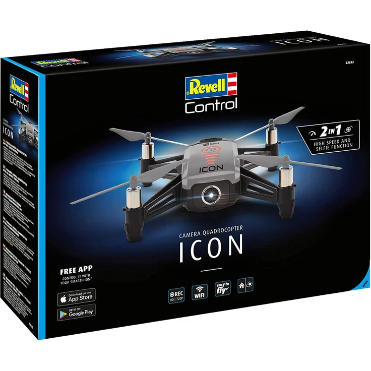 Revell Control 23825 RC Kamera-Quadcopter ICON, 720p, 2.4 GHz Fernsteuerung, auch über Smartphone-App steuerbar, Gesichtserkennung Ferngesteuerter Quadrokopter, grau/schwarz – Bild 13