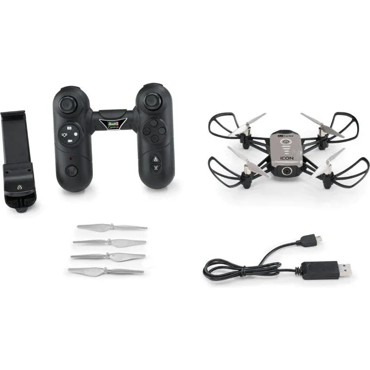 Revell Control 23825 RC Kamera-Quadcopter ICON, 720p, 2.4 GHz Fernsteuerung, auch über Smartphone-App steuerbar, Gesichtserkennung Ferngesteuerter Quadrokopter, grau/schwarz – Bild 3