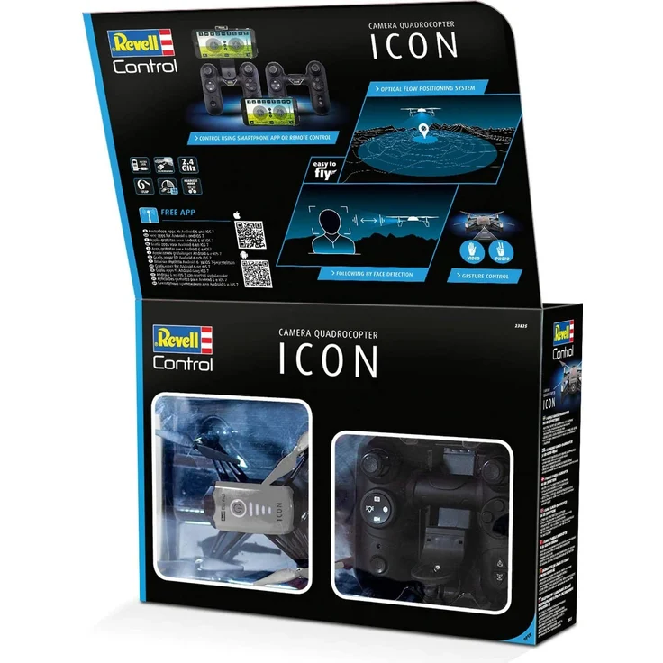 Revell Control 23825 RC Kamera-Quadcopter ICON, 720p, 2.4 GHz Fernsteuerung, auch über Smartphone-App steuerbar, Gesichtserkennung Ferngesteuerter Quadrokopter, grau/schwarz – Bild 14