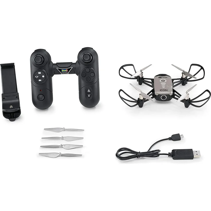 Revell Control 23825 RC Kamera-Quadcopter ICON, 720p, 2.4 GHz Fernsteuerung, auch über Smartphone-App steuerbar, Gesichtserkennung Ferngesteuerter Quadrokopter, grau/schwarz – Bild 10