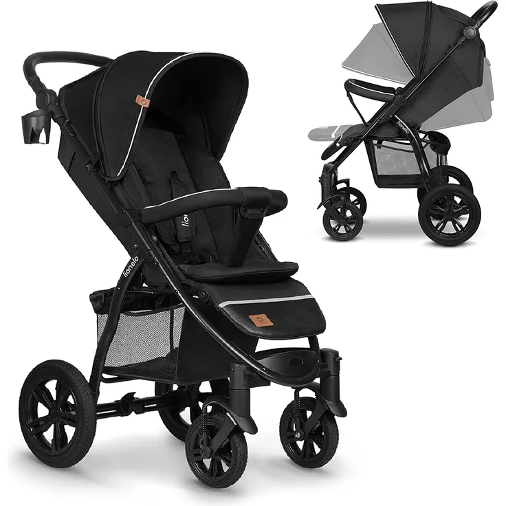 LIONELO Annet Tour Kinderwagen bis 22 kg, verstellbarer Griff, zusammenklappbar, verstellbare Rückenlehne bis zur Liegeposition, wartungsfreie Räder, XXL-Verdeck, 5-Punkt-Gurt, Einkaufskorb