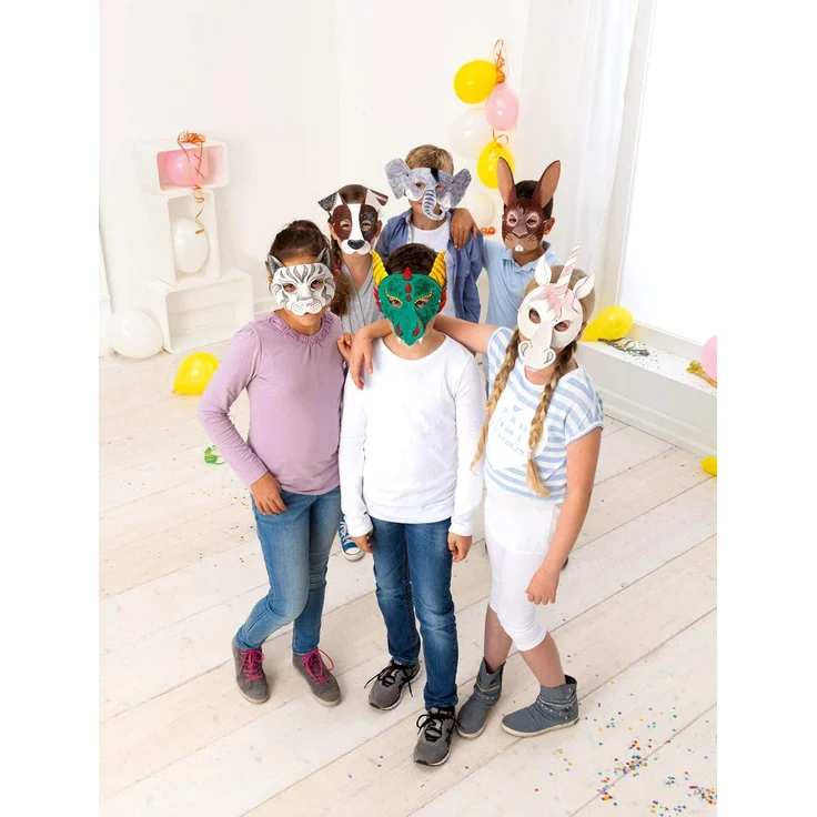 folia 23209 - Kindermasken Tiere aus Pappe, Motive sortiert, 6 Stück, weiß, zum selbst Bemalen und Gestalten, für Kinder, Jungen und Mädchen, ideal für Kindergeburtstage und Partys – Bild 10