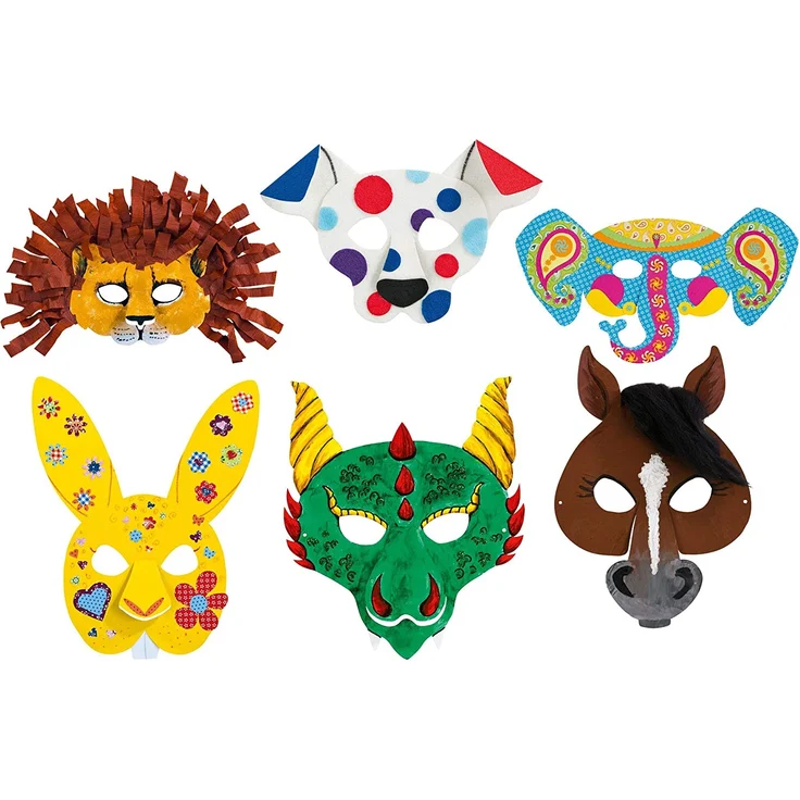 folia 23209 - Kindermasken Tiere aus Pappe, Motive sortiert, 6 Stück, weiß, zum selbst Bemalen und Gestalten, für Kinder, Jungen und Mädchen, ideal für Kindergeburtstage und Partys – Bild 8