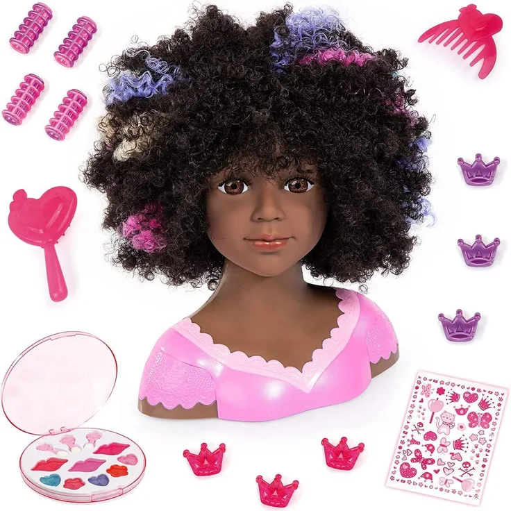 Frisierkopf und Schminkkopf Charlene Super Model +Kosmetik, schwarze Haare