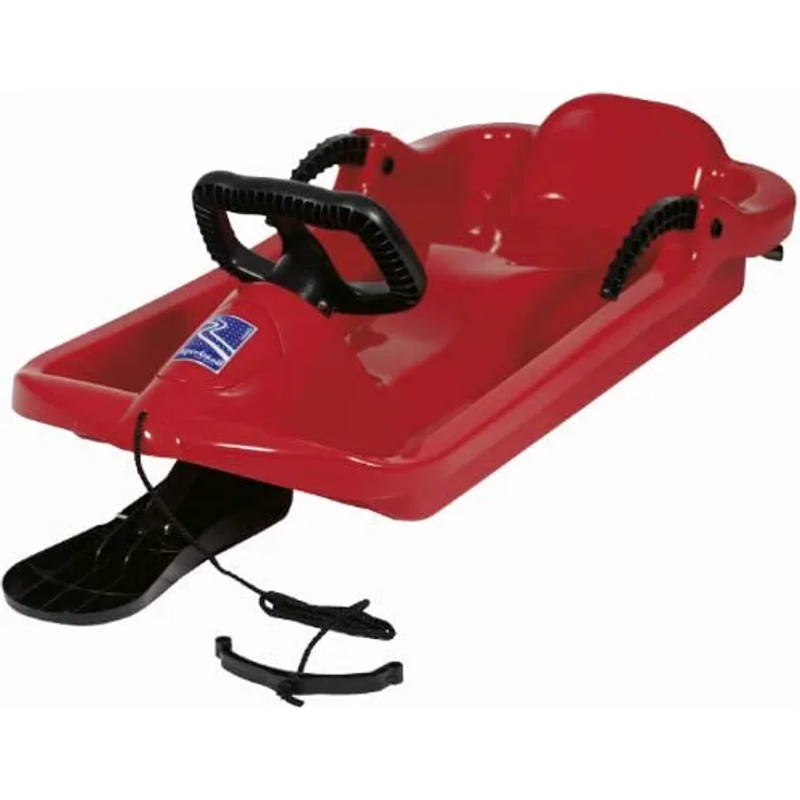 AlpenGaudi Drive - Kinder Schlitten für zwei Personen mit Bremshebel, Zugschnur und robustem Lenker, rot, One Size