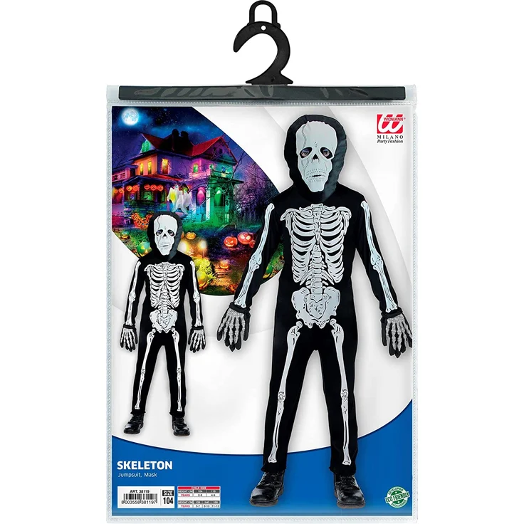 Widmann - Kinderkostüm Skelett, Anzug und Maske, Kostüm-Set für Kinder, Unisex, Schwarz-Weiß, Verkleidung, Karneval, Mottoparty, Halloween – Bild 4