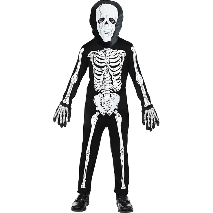 Widmann - Kinderkostüm Skelett, Anzug und Maske, Kostüm-Set für Kinder, Unisex, Schwarz-Weiß, Verkleidung, Karneval, Mottoparty, Halloween