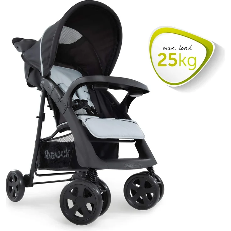 Hauck Shopper Neo II Buggy bis 25 kg mit Liegefunktion ab Geburt, klein zusammenfaltbar, Einhand-Faltmechanismus, leicht, 2 Getränkehalter, großer Korb, Caviar Silber/Grau – Bild 2