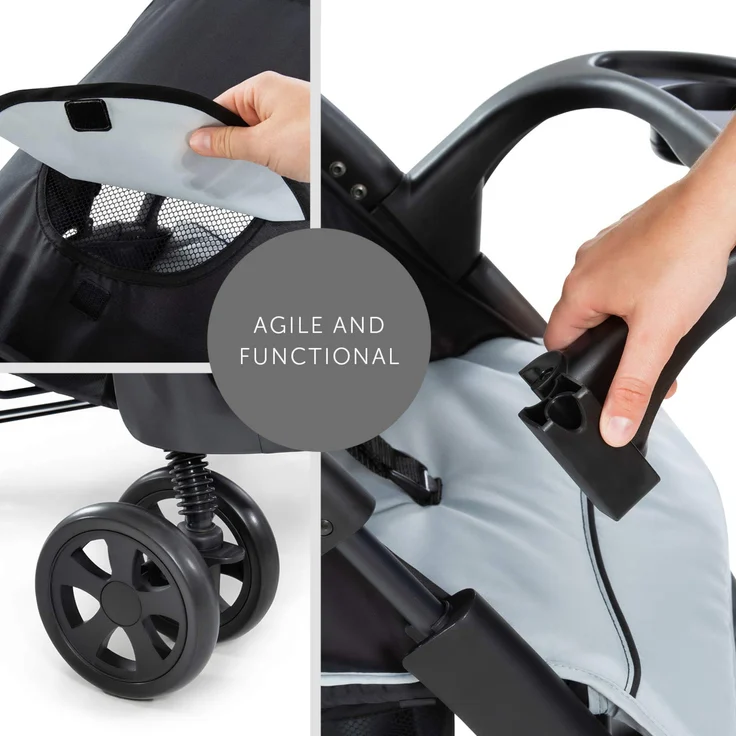 Hauck Shopper Neo II Buggy bis 25 kg mit Liegefunktion ab Geburt, klein zusammenfaltbar, Einhand-Faltmechanismus, leicht, 2 Getränkehalter, großer Korb, Caviar Silber/Grau – Bild 6