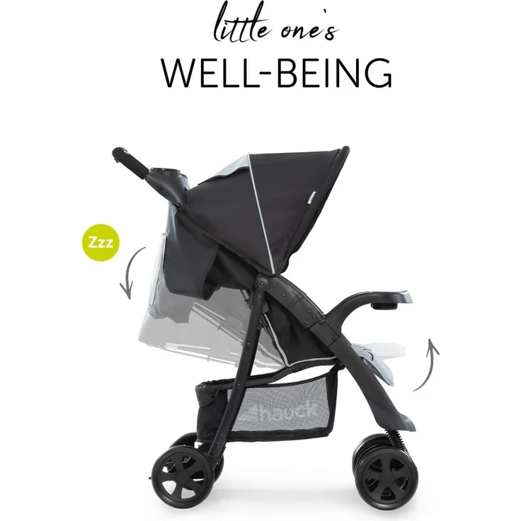 Hauck Shopper Neo II Buggy bis 25 kg mit Liegefunktion ab Geburt, klein zusammenfaltbar, Einhand-Faltmechanismus, leicht, 2 Getränkehalter, großer Korb, Caviar Silber/Grau – Bild 5