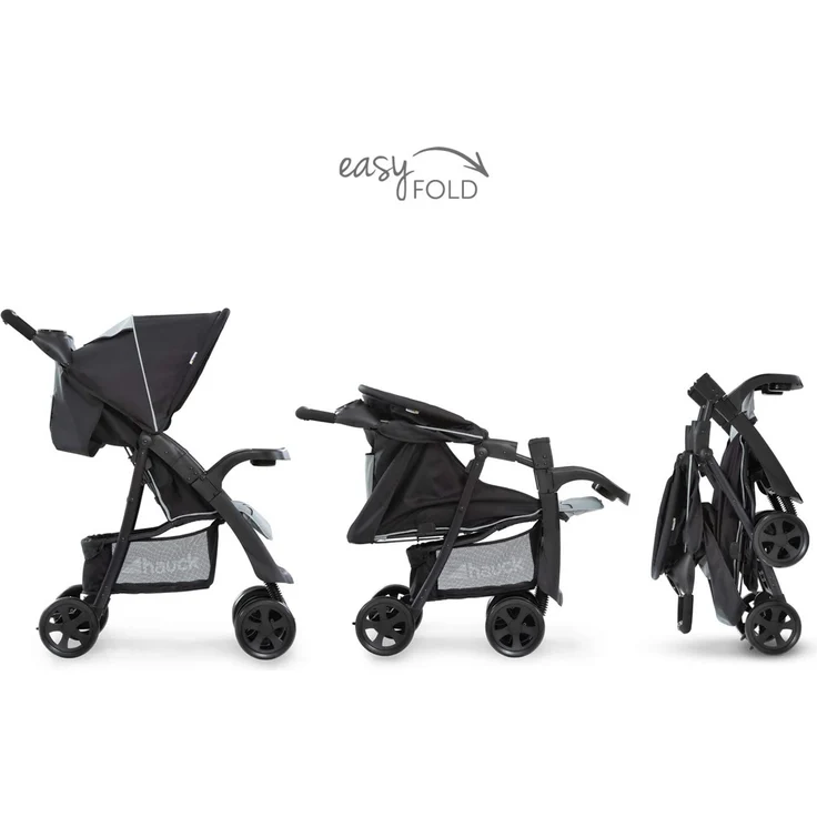 Hauck Shopper Neo II Buggy bis 25 kg mit Liegefunktion ab Geburt, klein zusammenfaltbar, Einhand-Faltmechanismus, leicht, 2 Getränkehalter, großer Korb, Caviar Silber/Grau – Bild 4