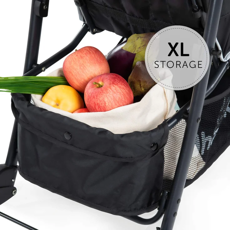Hauck Shopper Neo II Buggy bis 25 kg mit Liegefunktion ab Geburt, klein zusammenfaltbar, Einhand-Faltmechanismus, leicht, 2 Getränkehalter, großer Korb, Caviar Silber/Grau – Bild 8