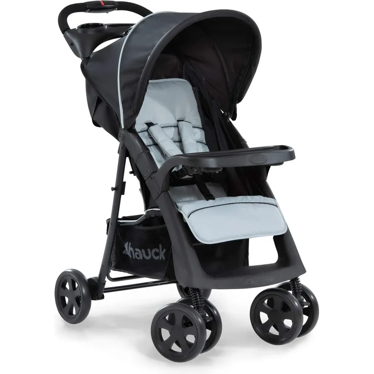 Hauck Shopper Neo II Buggy bis 25 kg mit Liegefunktion ab Geburt, klein zusammenfaltbar, Einhand-Faltmechanismus, leicht, 2 Getränkehalter, großer Korb, Caviar Silber/Grau