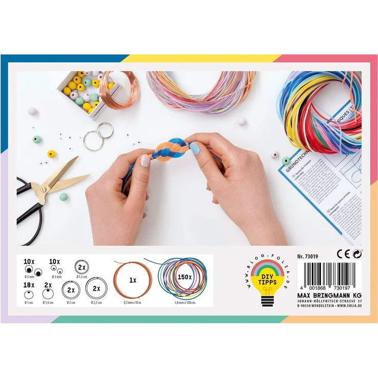 folia 73019 - Flechtschnüre Bastelset, 197 Teile - zum Gestalten individueller Scoubidous und Armbänder – Bild 3