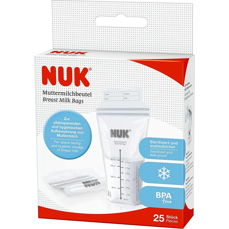NUK 10252088 Muttermilchbeutel, 25 Stück a 180 ml, sterilisiert für den sofortigen Einsatz, auslaufsicher, BPA-frei