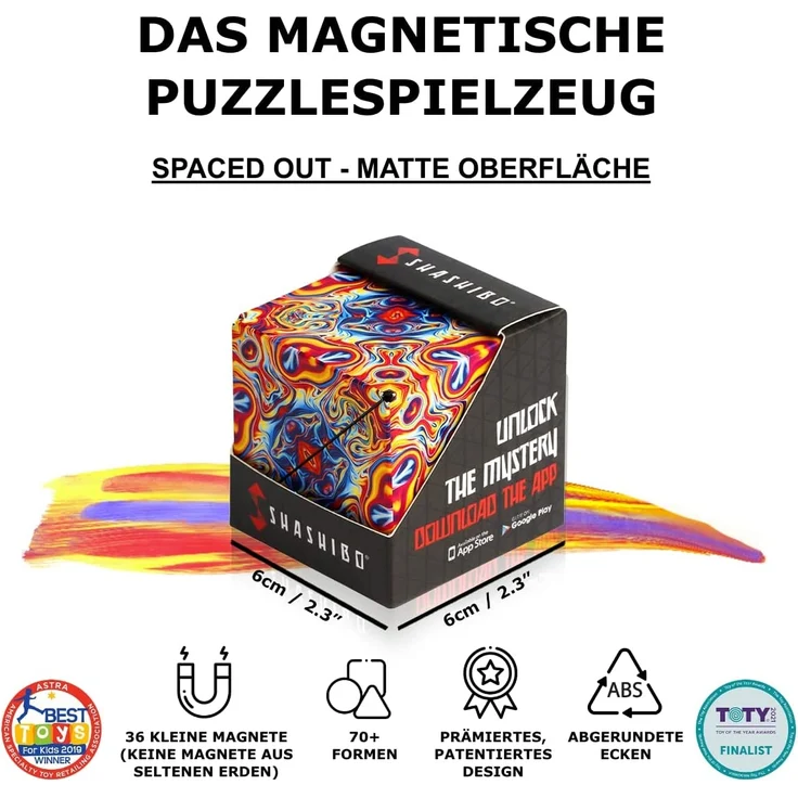 SHASHIBO Formwechsel Zauberwürfel - Preisgekrönt, Patentiert - Anti Stress Spielzeug – 36 Seltenerdmagnete - 3D Infinity Cube - Shashibo Magnetwürfel in Über 70 Formen Verwandelbar (Spaced Out) – Bild 2