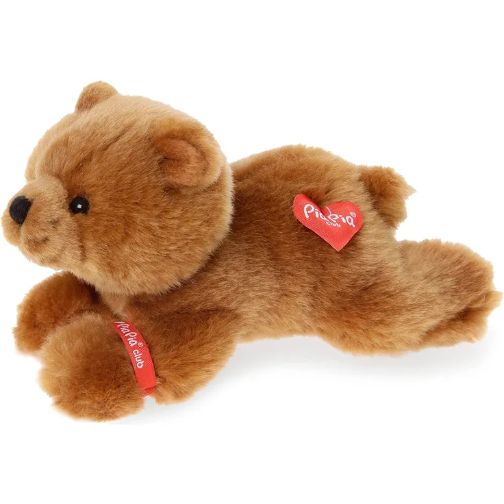 Bauer Spielwaren 'Pia Pia Club' Bärchen liegend: Flauschiges Kuscheltier zum Liebhaben und Spielen, mit Sammelarmband, waschbar, 17 cm, braun (17146)