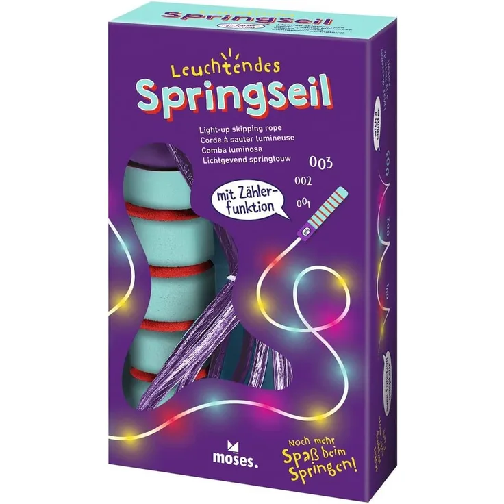 Leuchtendes Springseil, mit Zählerfunktion, max. Länge 280 cm, von moses