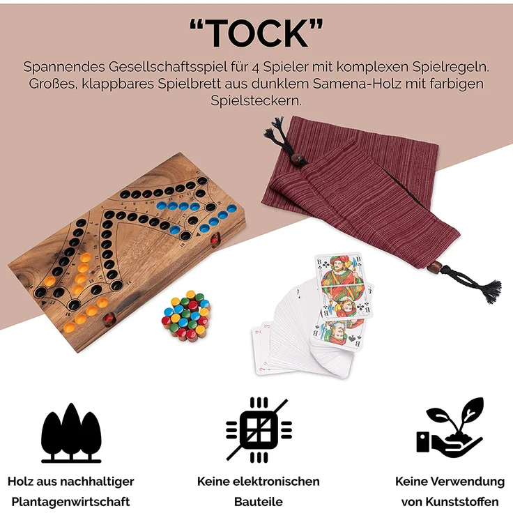 Tock für 4 Spieler - Spielfeld 27 x 26 cm - Gesellschaftsspiel mit Spielkarten – Bild 2