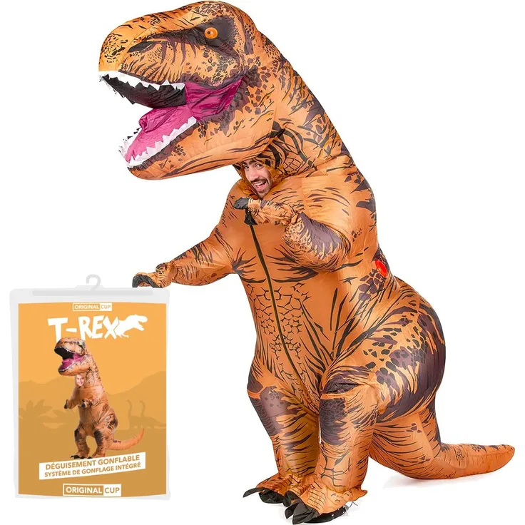 Aufblasbare Verkleidung XXL T-Rex | Dinosaurier Kostüm | Premium Qualität | Erwachsenengröße | Polyester | Angenehm zu tragen | Strapazierfähig | Inkl. Aufblassystem | OriginalCup®