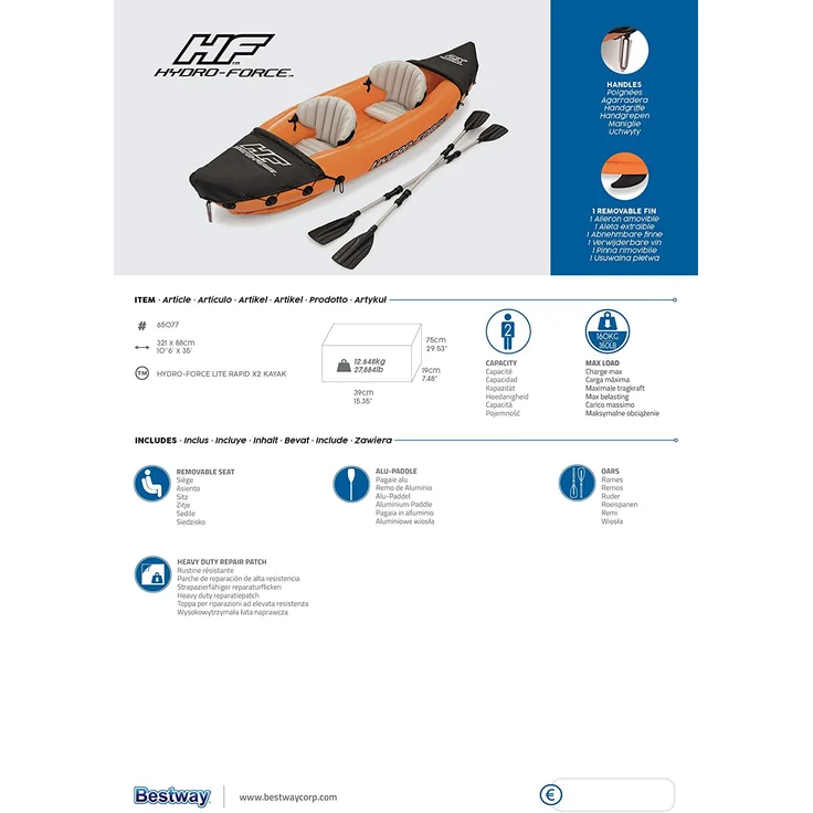 Bestway Hydro-Force Kajak aufblasbar Schlauchboot Boot 321x88x42cm Lite-Rapid X2 – Bild 10