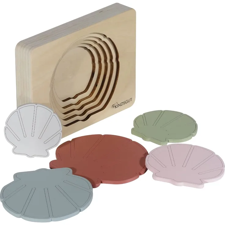 Kindsgut Tier-Puzzle, Lagen-Puzzle, Motorik-Spielzeug aus Holz, praktische Größe für zuhause und unterwegs, Muschel