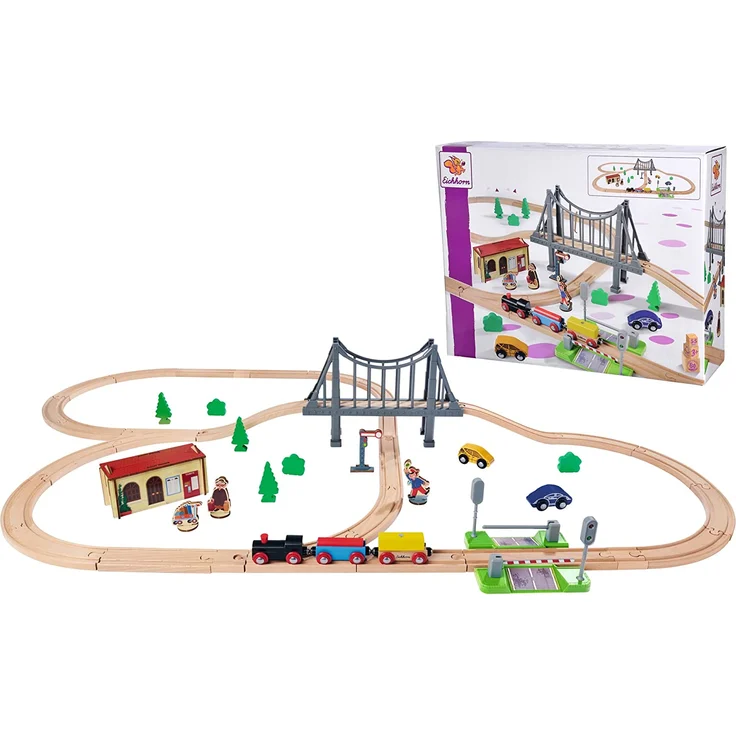 Eichhorn Bahn – Holzeisenbahn – Bahnset mit Brücke - 55 Teile – Bild 10