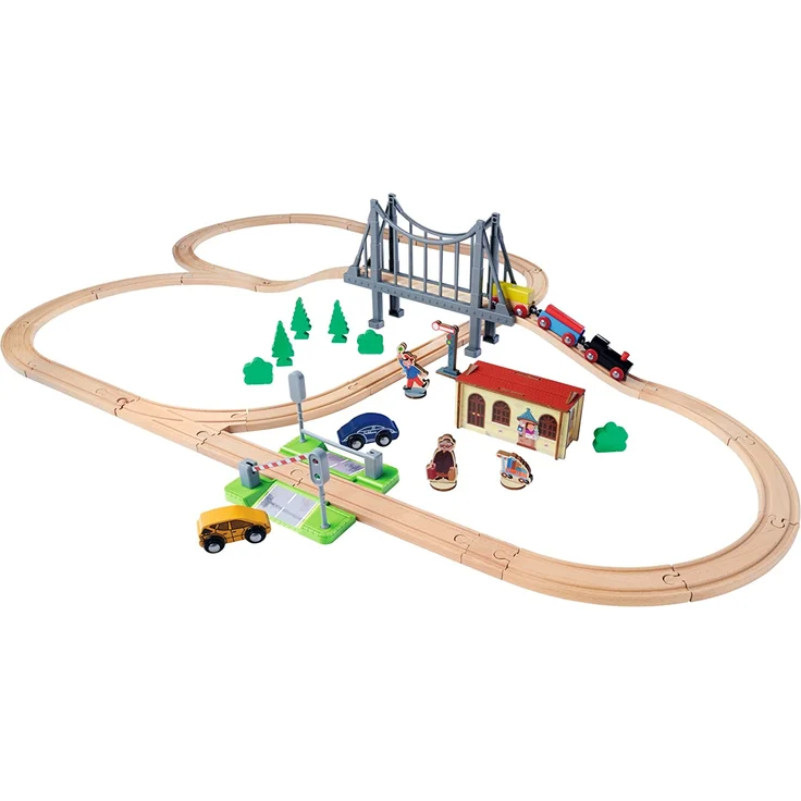 Eichhorn Bahn – Holzeisenbahn – Bahnset mit Brücke - 55 Teile – Bild 2