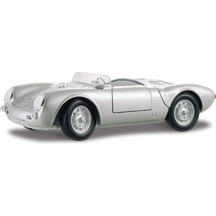 Maisto Porsche 550 A Spyder, Modellauto mit Federung, Maßstab 1:18, Türen und Motorhaube beweglich, Fertigmodell, lenkbar, 24 cm, silber (531843) – Bild 1