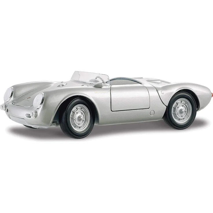 Maisto Porsche 550 A Spyder, Modellauto mit Federung, Maßstab 1:18, Türen und Motorhaube beweglich, Fertigmodell, lenkbar, 24 cm, silber (531843)