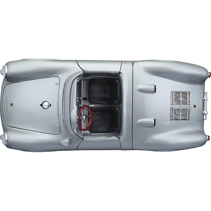 Maisto Porsche 550 A Spyder, Modellauto mit Federung, Maßstab 1:18, Türen und Motorhaube beweglich, Fertigmodell, lenkbar, 24 cm, silber (531843) – Bild 12