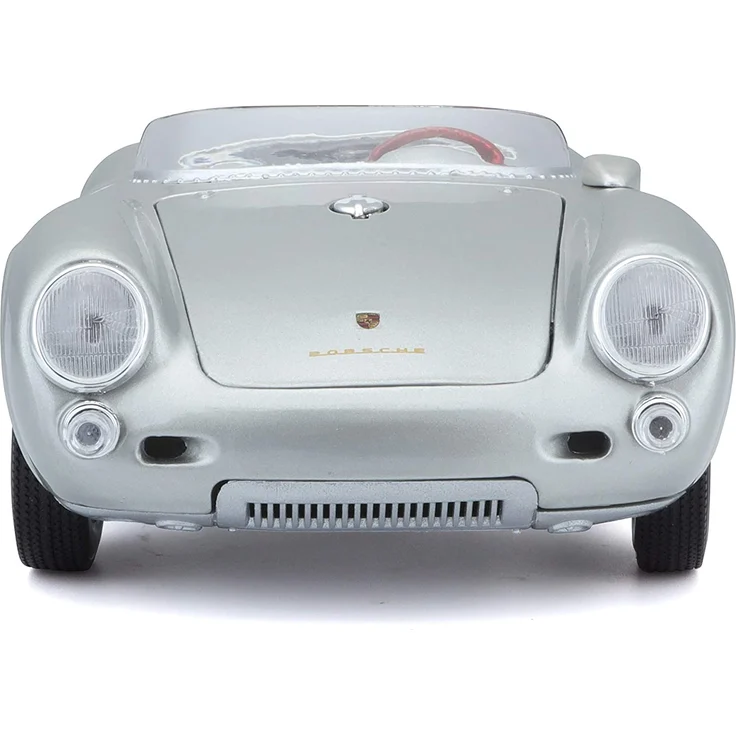 Maisto Porsche 550 A Spyder, Modellauto mit Federung, Maßstab 1:18, Türen und Motorhaube beweglich, Fertigmodell, lenkbar, 24 cm, silber (531843) – Bild 2