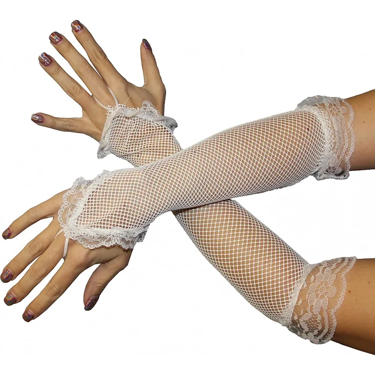 Foxxeo Netzhandschuhe Handschuhe Netz weiß Lang Fingerling Finger Handschuh Fingerlos