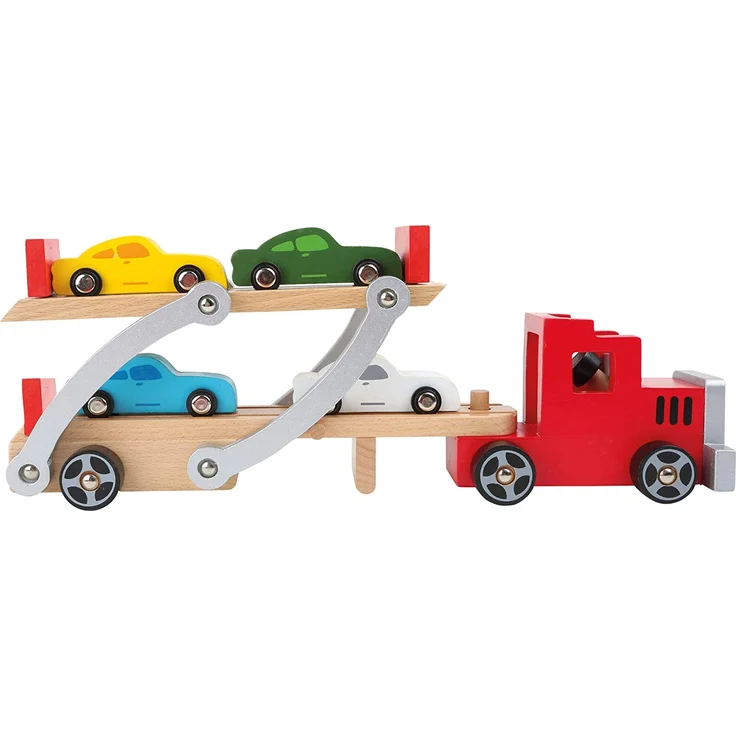 small foot Autotransporter/LKW aus Holz mit beweglicher Laderampe,Kinderspielzeug mit abnehmbarem Anhänger und 4 bunten Autos,ab 3 4222 – Bild 1