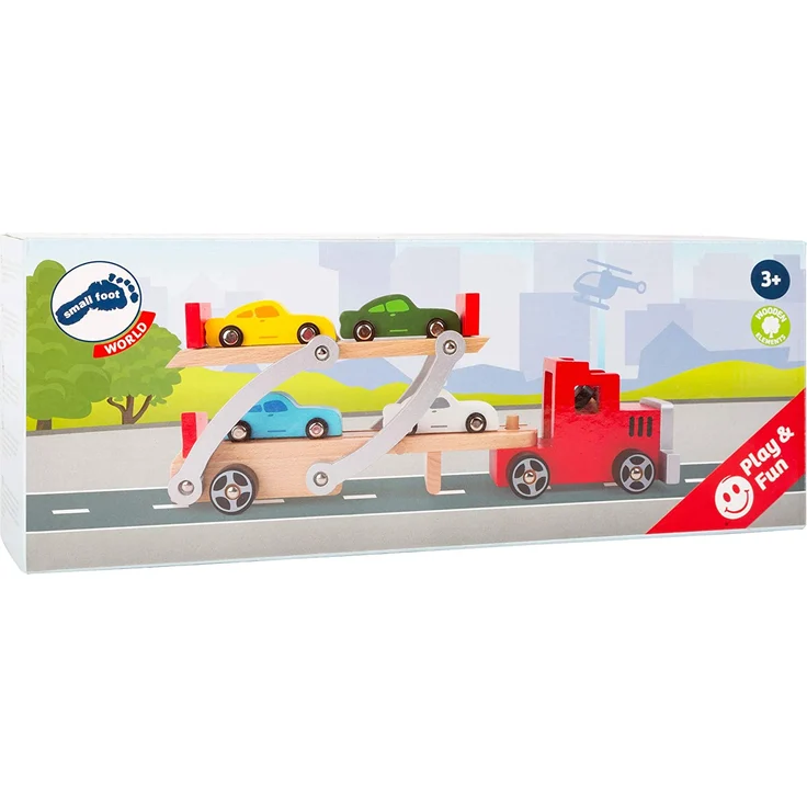 small foot Autotransporter/LKW aus Holz mit beweglicher Laderampe,Kinderspielzeug mit abnehmbarem Anhänger und 4 bunten Autos,ab 3 4222 – Bild 6