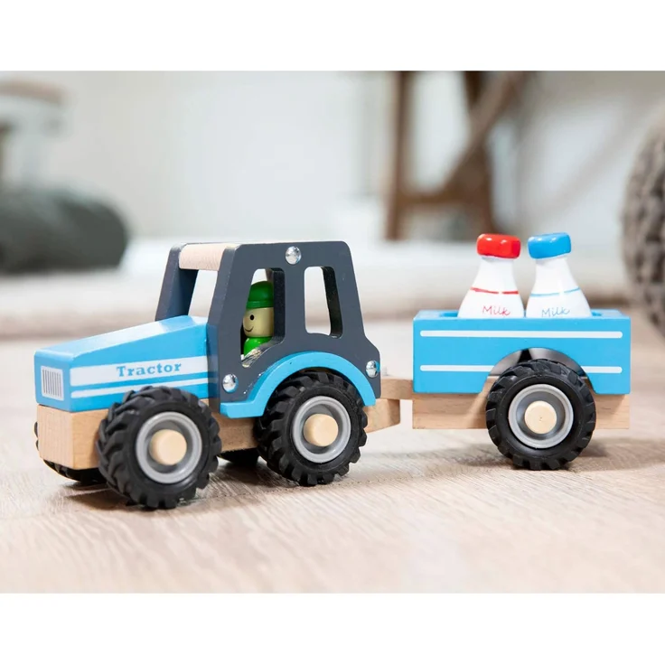 traktor Little Driver24 cm Holz blau 4-teilig – Bild 3