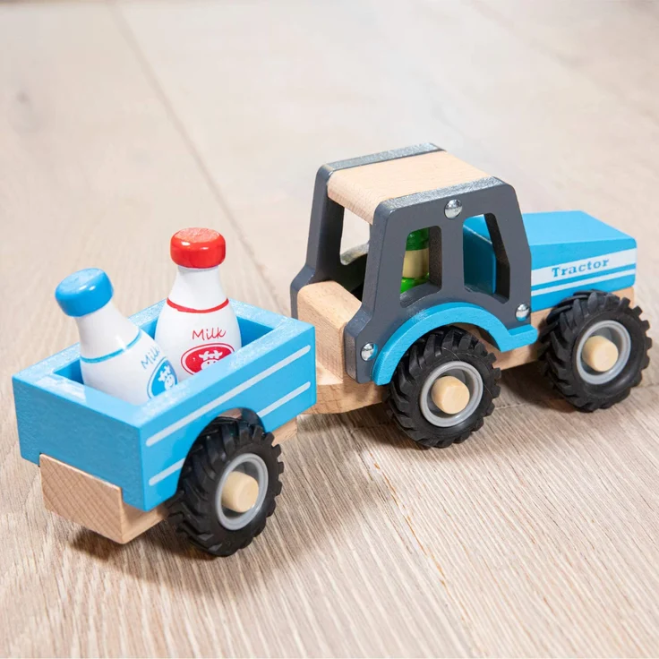 traktor Little Driver24 cm Holz blau 4-teilig – Bild 4