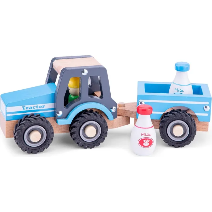 traktor Little Driver24 cm Holz blau 4-teilig