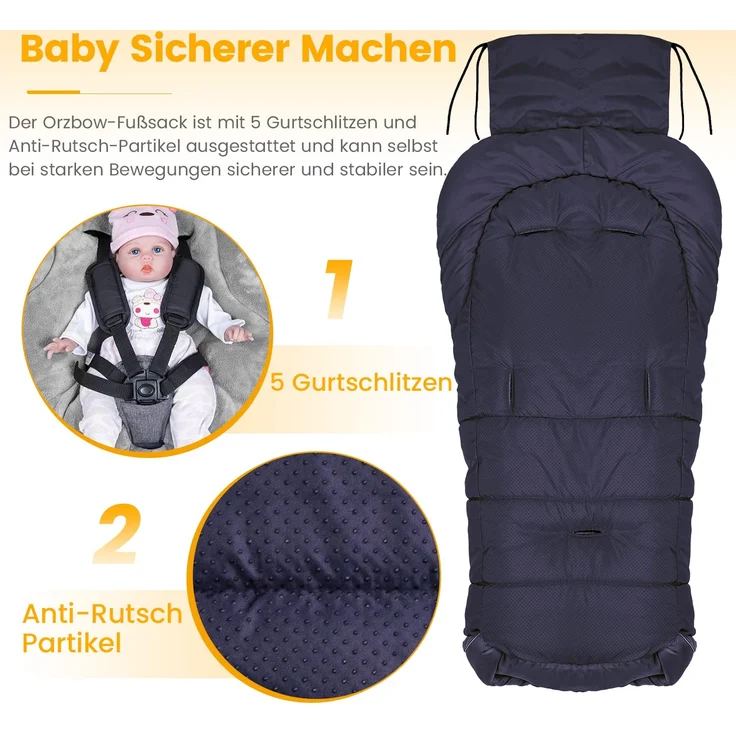 Orzbow Fußsack für Kinderwagen Buggy,Baby Fußsack Schlafsack,Babyfußsack für Babyschale,Winterfußsack mit Reißverschluss Waschbar Passend für Alle Kinderwagen (Blau,Groß) – Bild 2