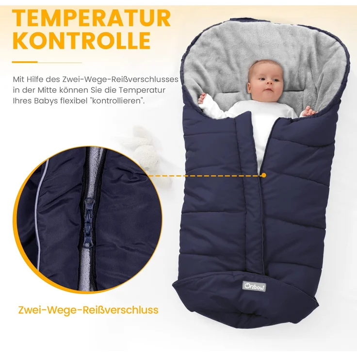 Orzbow Fußsack für Kinderwagen Buggy,Baby Fußsack Schlafsack,Babyfußsack für Babyschale,Winterfußsack mit Reißverschluss Waschbar Passend für Alle Kinderwagen (Blau,Groß) – Bild 3